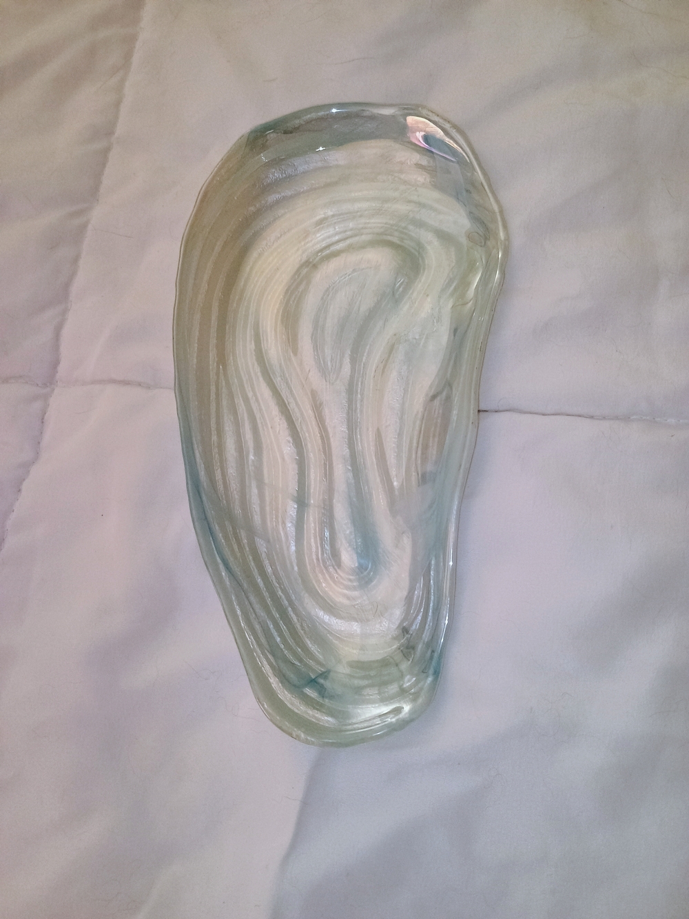 Handblown Glass Decorative Tray - Pale Aqua and Cream